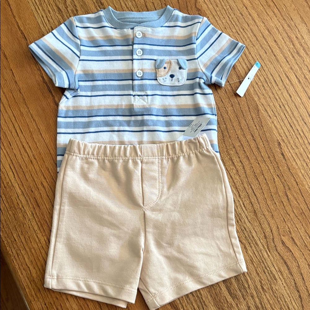 Little Me Blue and Tan Striped Baby Outfit